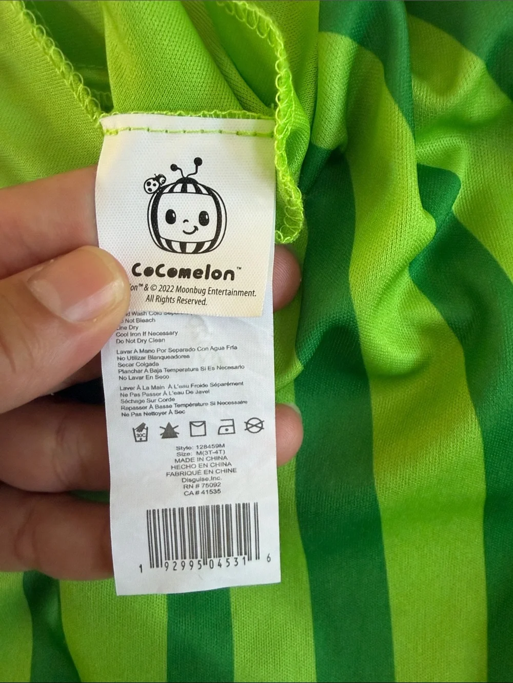 Kids Cocomelon Sz 3/4T Costume with Character Hood